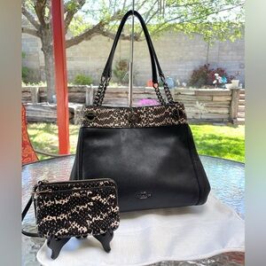 Coach Turnlock Edie Shoulder Bag In Colorblock With Snakeskin Detail w/ wristlet